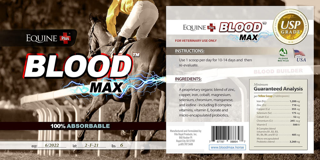 Blood Max™ - Performance Red Blood Cell Health Builder for Horses - 100% Absorbable Iron, Copper, Zinc & B Complex Vitamins