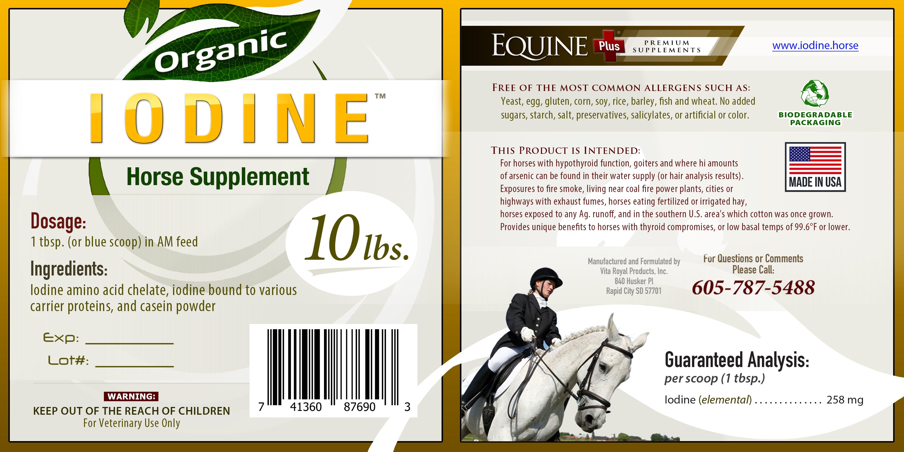 Organic Iodine - Nutritional Supplement for Horses, Animals - w/ 18 Amino Acids